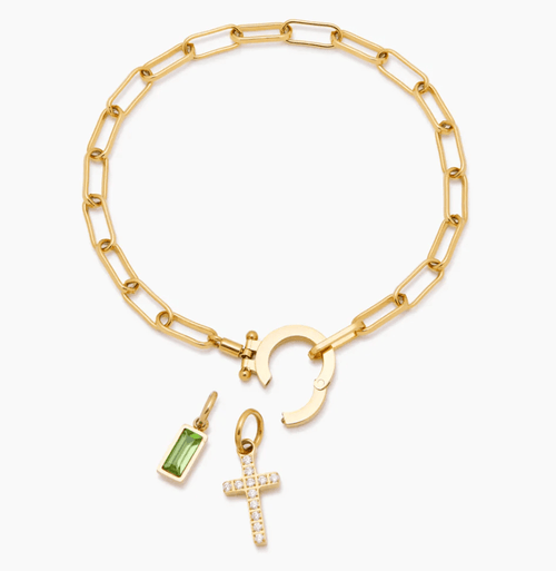 Paperclip Cross Birthstone Charm Bracelet - Penny Lee Tennessee