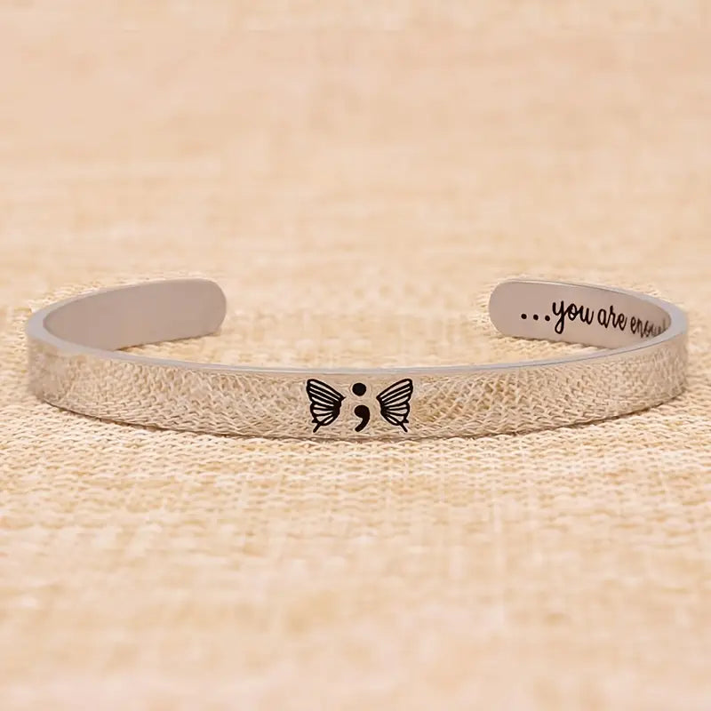 You Are Enough Butterfly Silver Cuff - A Symbol of Strength & Survival