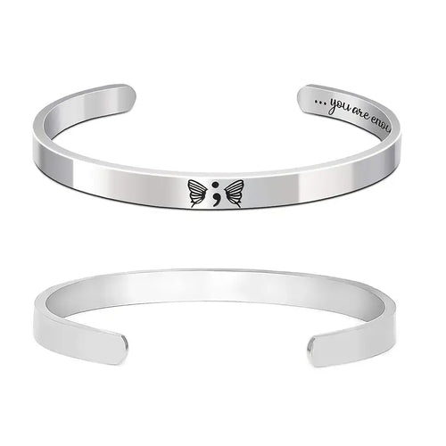 You Are Enough Butterfly Silver Cuff - A Symbol of Strength & Survival