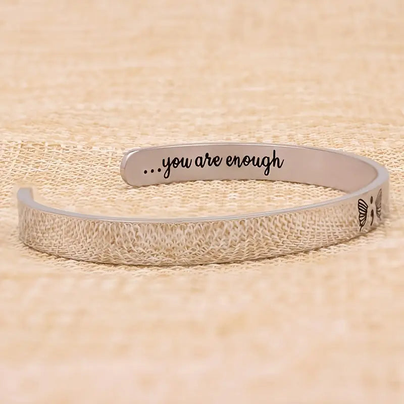 You Are Enough Butterfly Silver Cuff - A Symbol of Strength & Survival