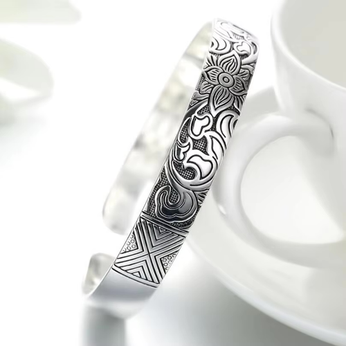 Wild Lotus Cuff Silver Bracelet