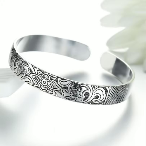 Wild Lotus Cuff Silver Bracelet