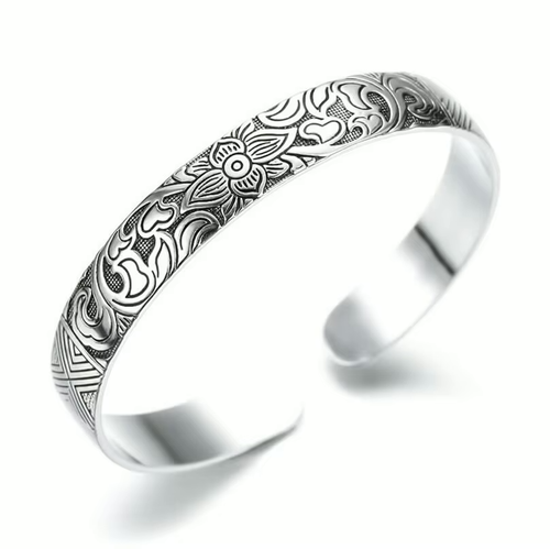 Wild Lotus Cuff Silver Bracelet