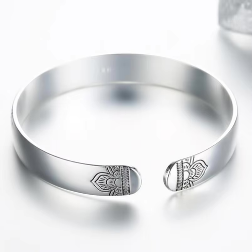 Wild Lotus Cuff Silver Bracelet