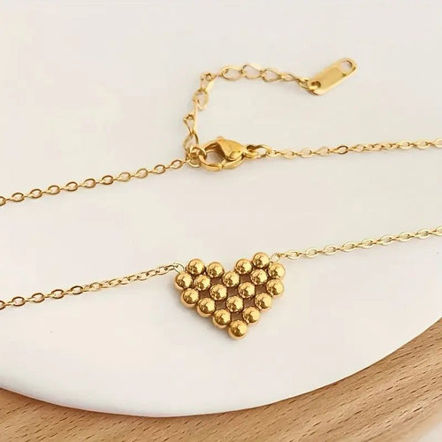 Gold Bead Heart Pendant Necklace - Penny Lee Tennessee
