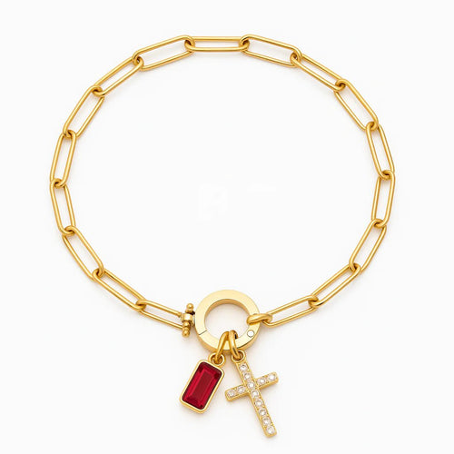 Paperclip Cross Birthstone Charm Bracelet - Penny Lee Tennessee