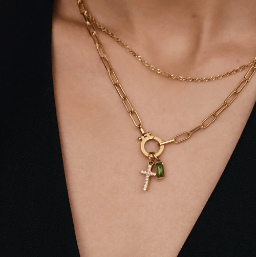 Paperclip Cross Birthstone Charm Necklace - Penny Lee Tennessee