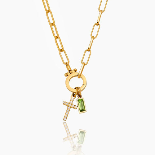 Paperclip Cross Birthstone Charm Necklace - Penny Lee Tennessee